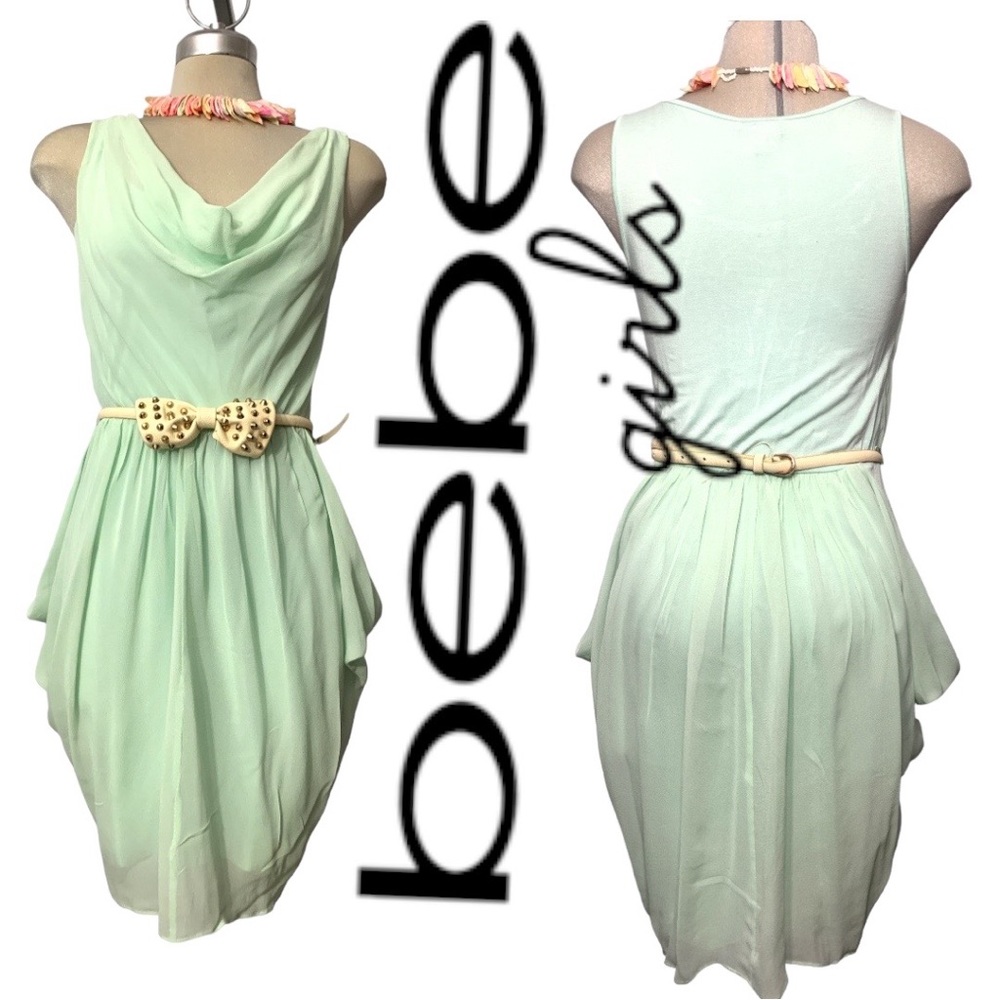 BEBE Sleeveless Clear Green Design Dress Size XS